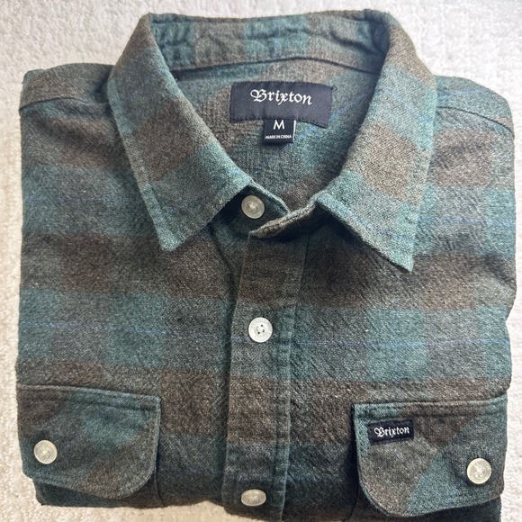 Brixton Plaid Green/Brown Flannel Medium Long Sleeve - Picture 2 of 9